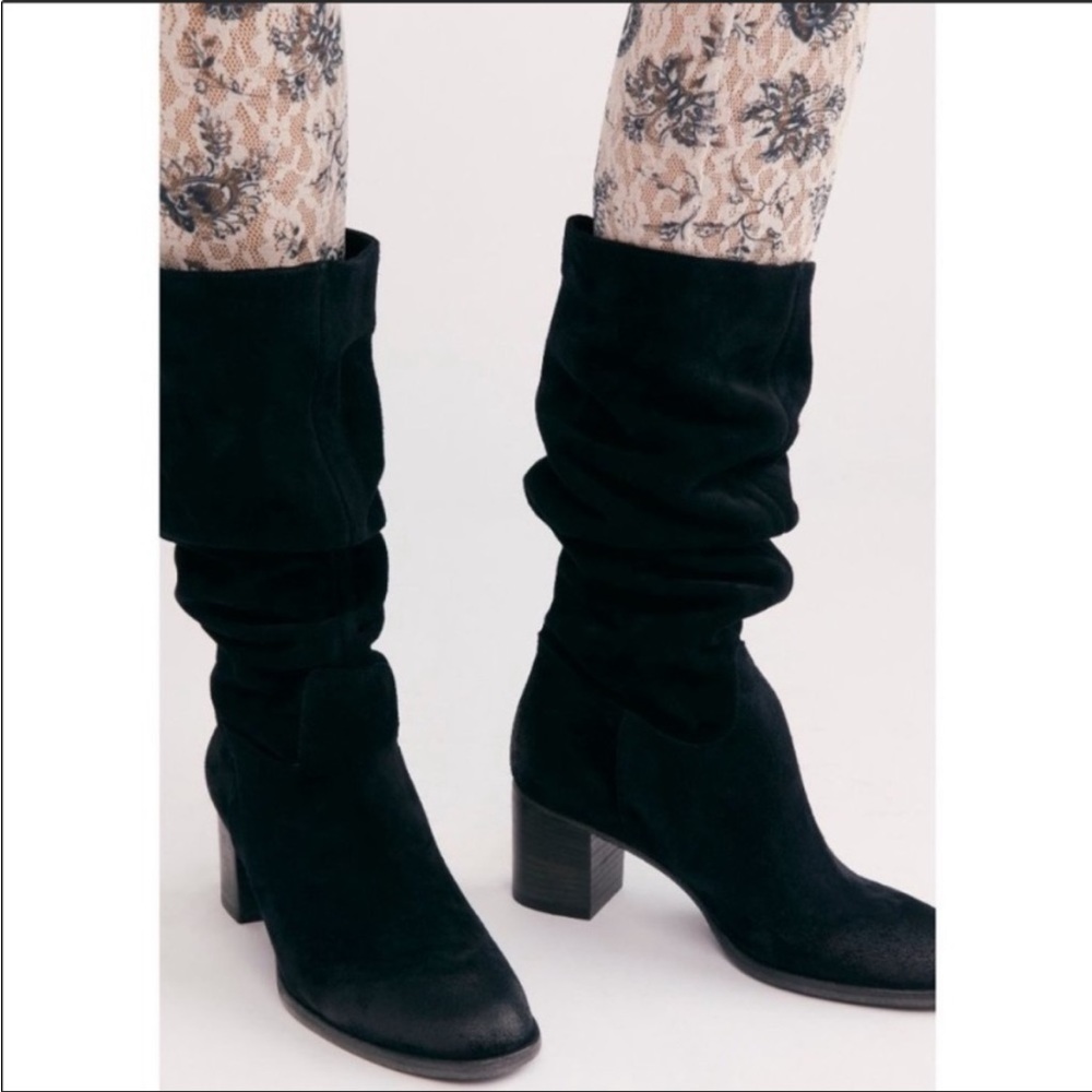 Free People Boots Cleo Slouch Suede Knee High Heeled Black Boots NIB US 9 EU 39 - Picture 3 of 14